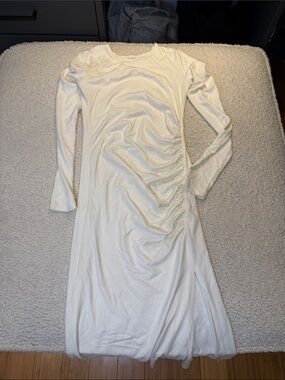 Wilfred Cream Long-Sleeve Ruched Midi Dress